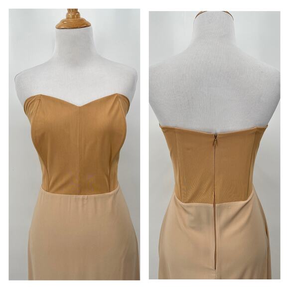 RHEA COSTA Strapless Slip Dress Womens Large XL Tan Strapless Mesh Lining Light - Picture 2 of 14